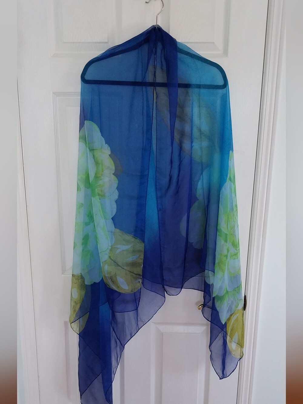 Sheer Blue Floral Scarf / Wrap